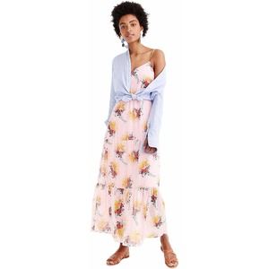 New J.Crew Mercantile Womens 14 Tiered Maxi Dress Floral Printed Chiffon Pink